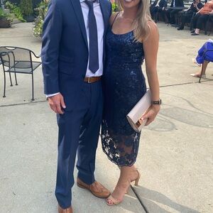 DRESS THE POPULATION Kate Navy Sequin Midi Dress